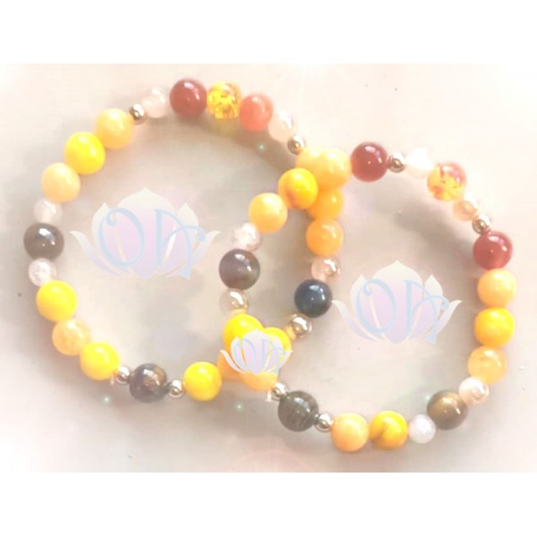 PULSEIRA ANCESTRAL - 2º RAIO - CHAMA AMARELO - DOURADO (C/ PEDRAS PRECIOSAS)